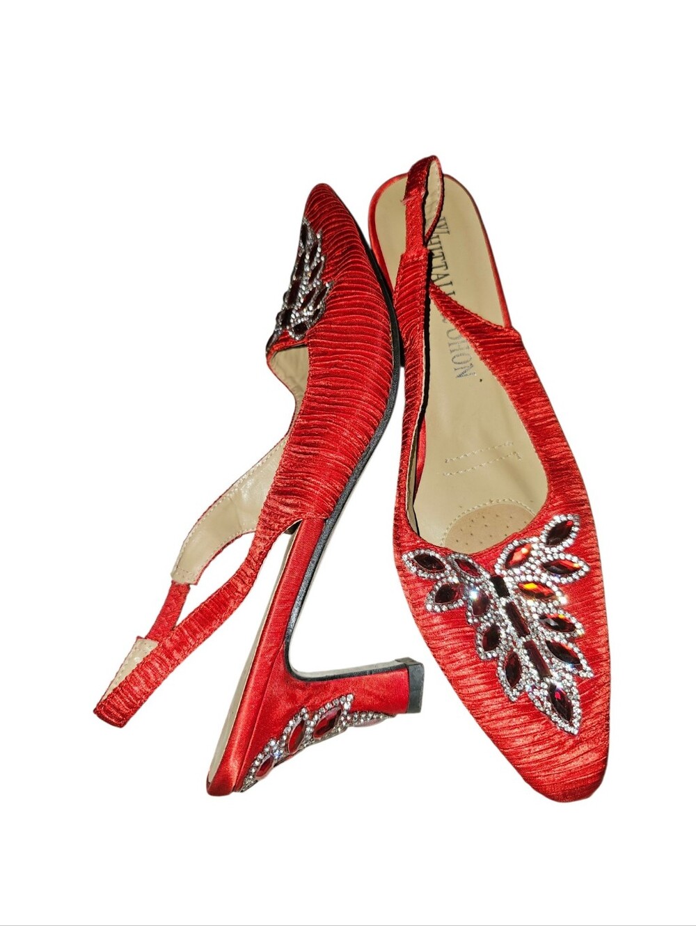 💰Whittall & Shon Red Embellished Slingback Heels